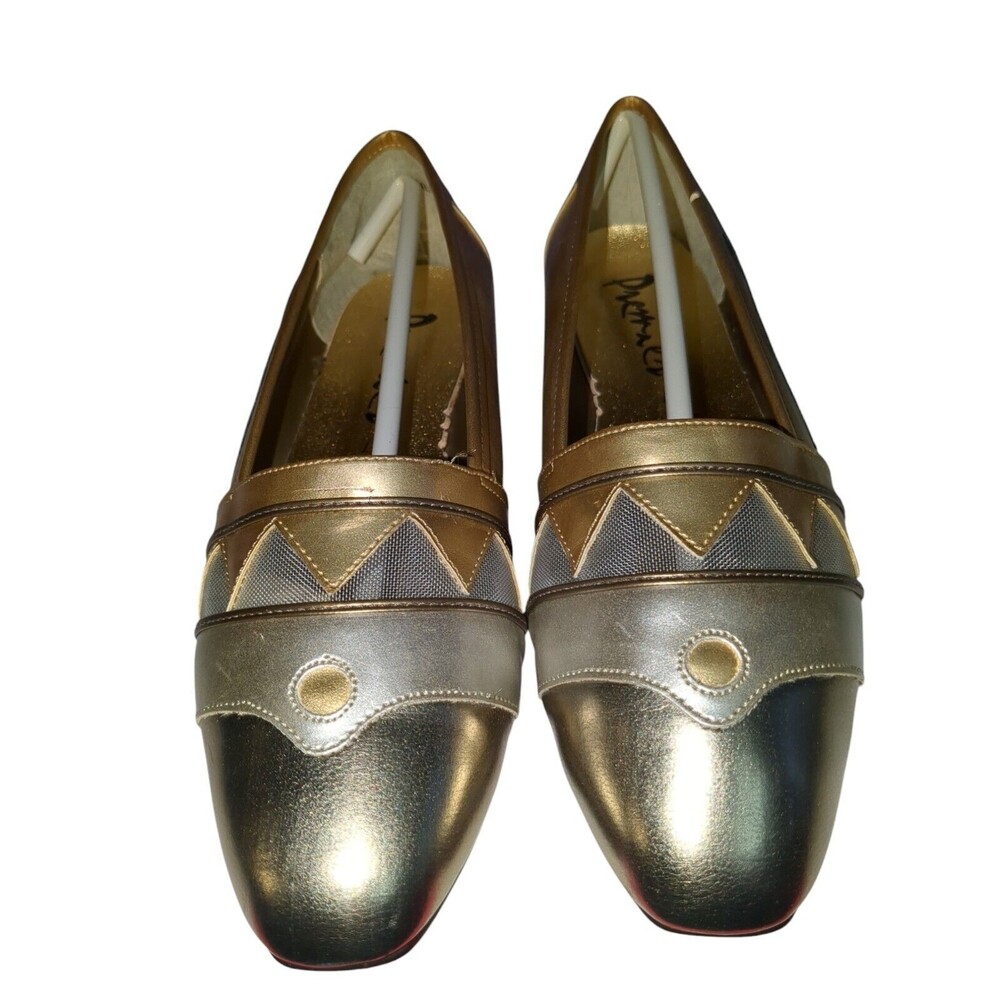 Premier Collection Vtg 90s Gold -Silver Metallic Low Heel Slip-on  Womens 7